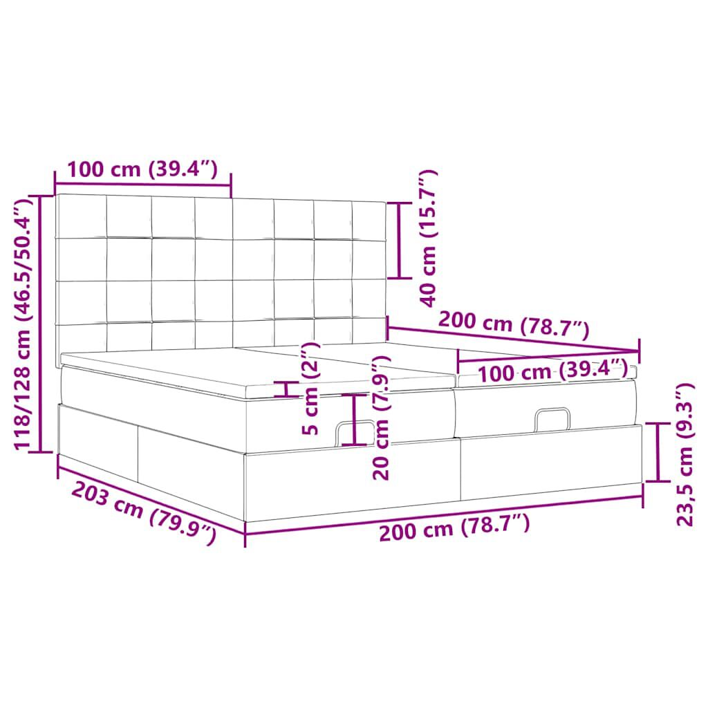 vidaXL Οθωμανικό κρεβάτι με στρώματα & LEDs Taupe 200x200cm ύφασμα