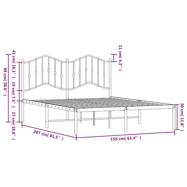 vidaXL Πλαίσιο Κρεβατιού με Κεφαλάρι Μαύρο 150 x 200 εκ. Μεταλλικό