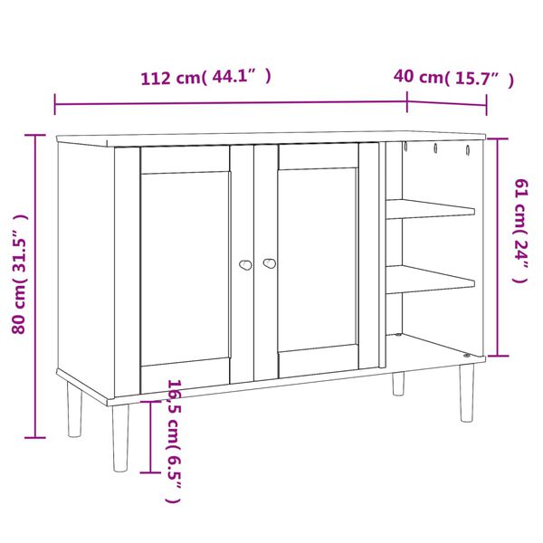 vidaXL Μπουφές SENJA Μαύρο / Ρατάν 112 x 40 x 80 εκ. Μασίφ Ξύλο Πεύκου