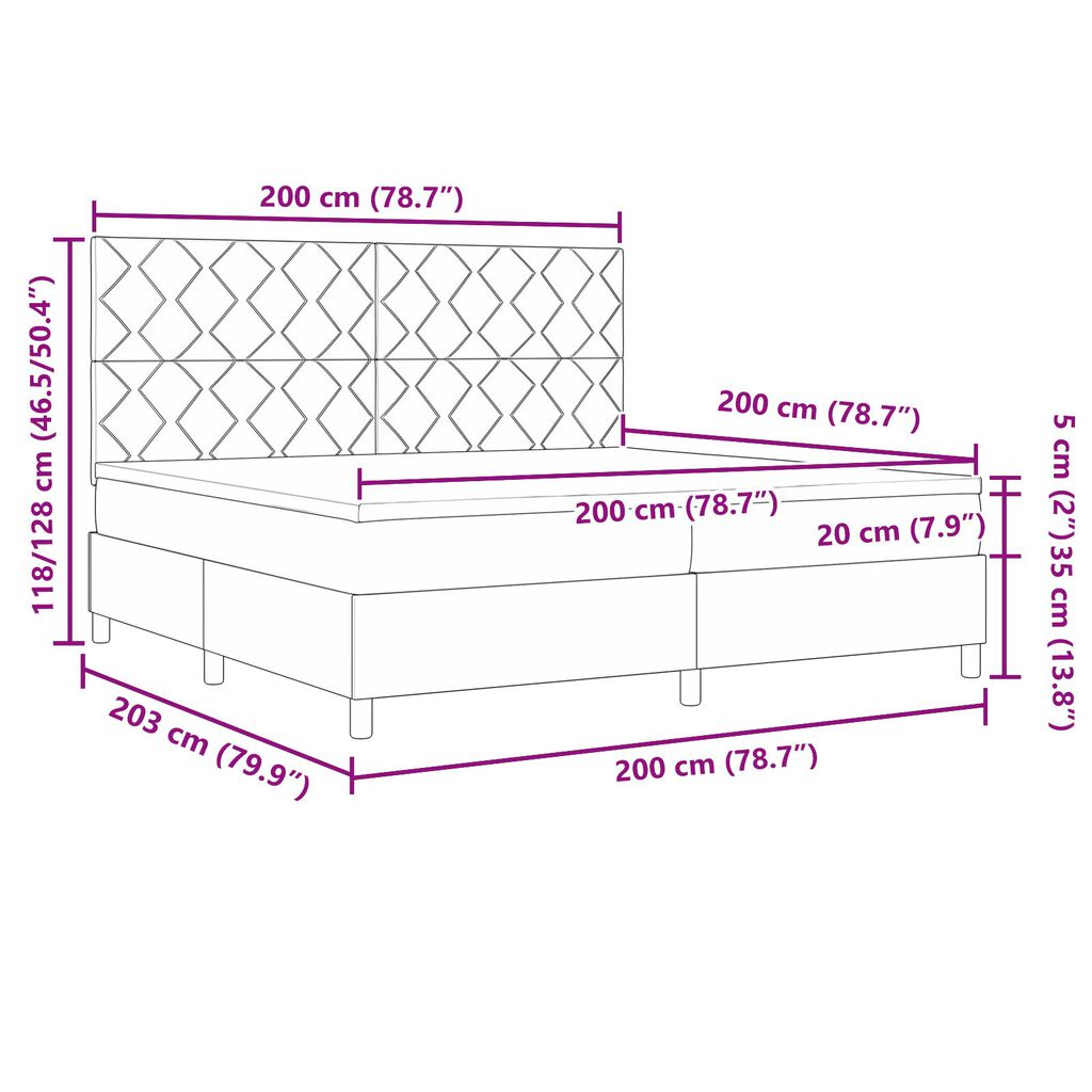 vidaXL Κρεβάτι με Σπαστό Στρώμα & LED Κρέμα 200x200 εκ. Ύφασμα