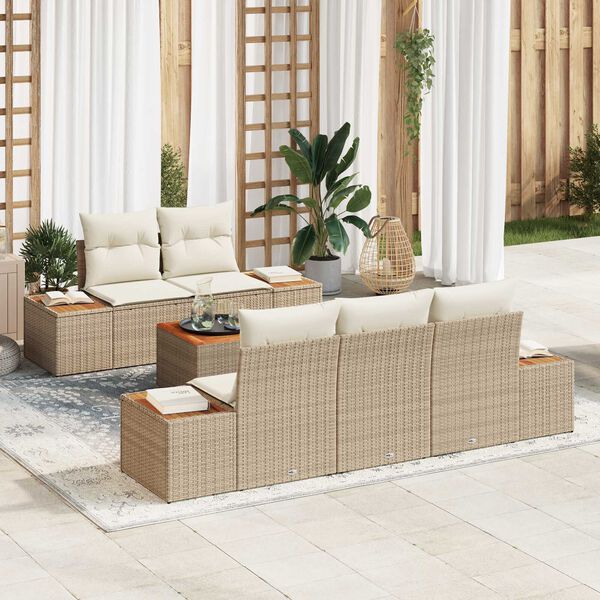 vidaXL Σετ Καναπέ Κήπου με μαξιλάρι 6 pcs Μπεζ Πολυ ράταν