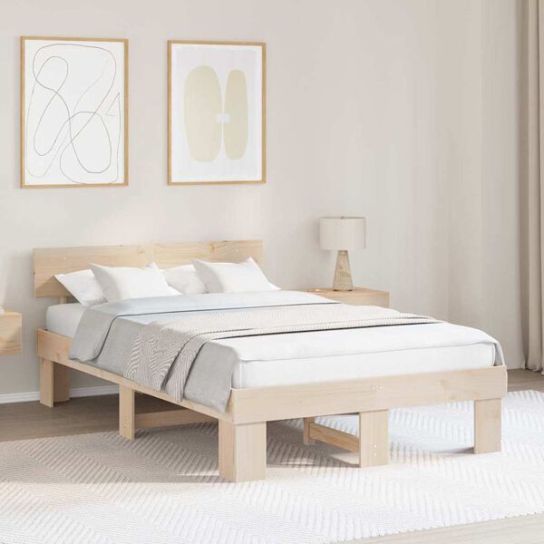vidaXL Σκελετός Κρεβατιού Καφέ 140 x 190 cm Μασίφ ξύλο πεύκου