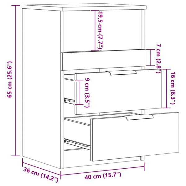 vidaXL Κομοδίνο Αρτισιανή Δρυς 40x36x65 εκ. από Επεξεργασμένο Ξύλο