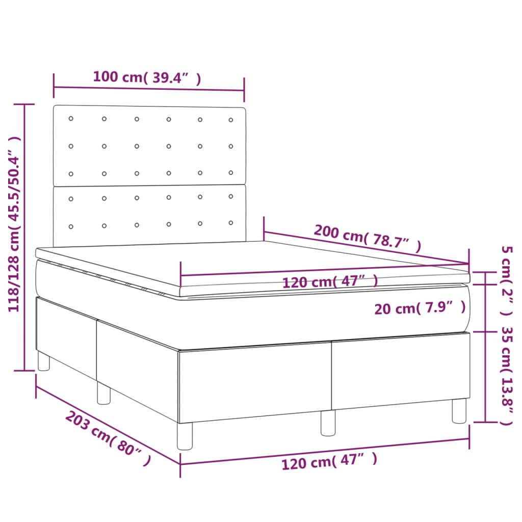 vidaXL Κρεβάτι Boxspring με Στρώμα & LED Γκρι 120x200 εκ. Συνθ. Δέρμα