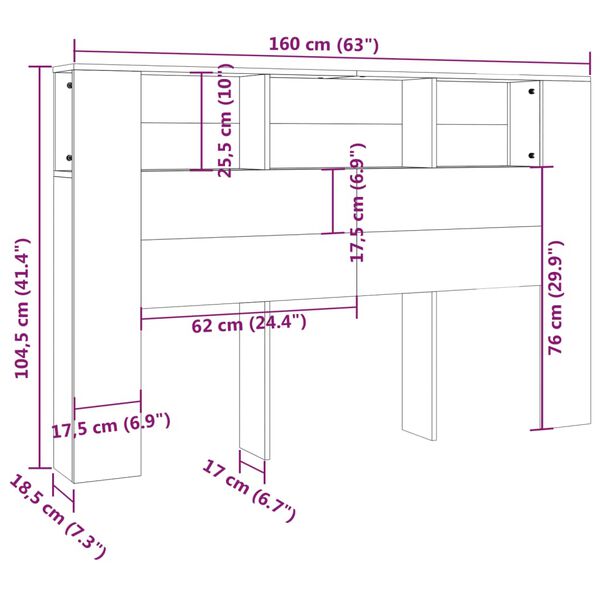 vidaXL Κεφαλάρι Με Αποθηκευτικό Χώρο Μαύρο 160 x 18,5 x 104,5 εκ.