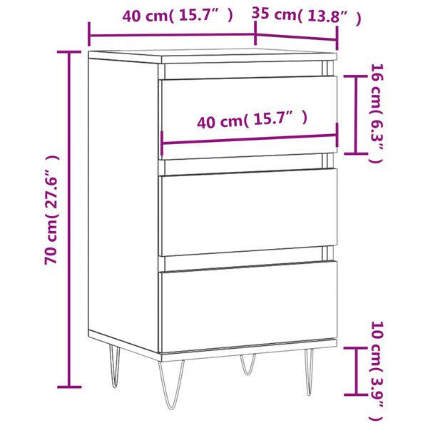 vidaXL Συρταριέρα Μαύρη 40 x 35 x 70 εκ. από Επεξεργασμένο Ξύλο