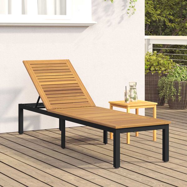 vidaXL Ξαπλώστρα 1-πρόσωπο Μαύρο 200 x 55 x 35 εκ. Μασίφ ξύλο ακακίας