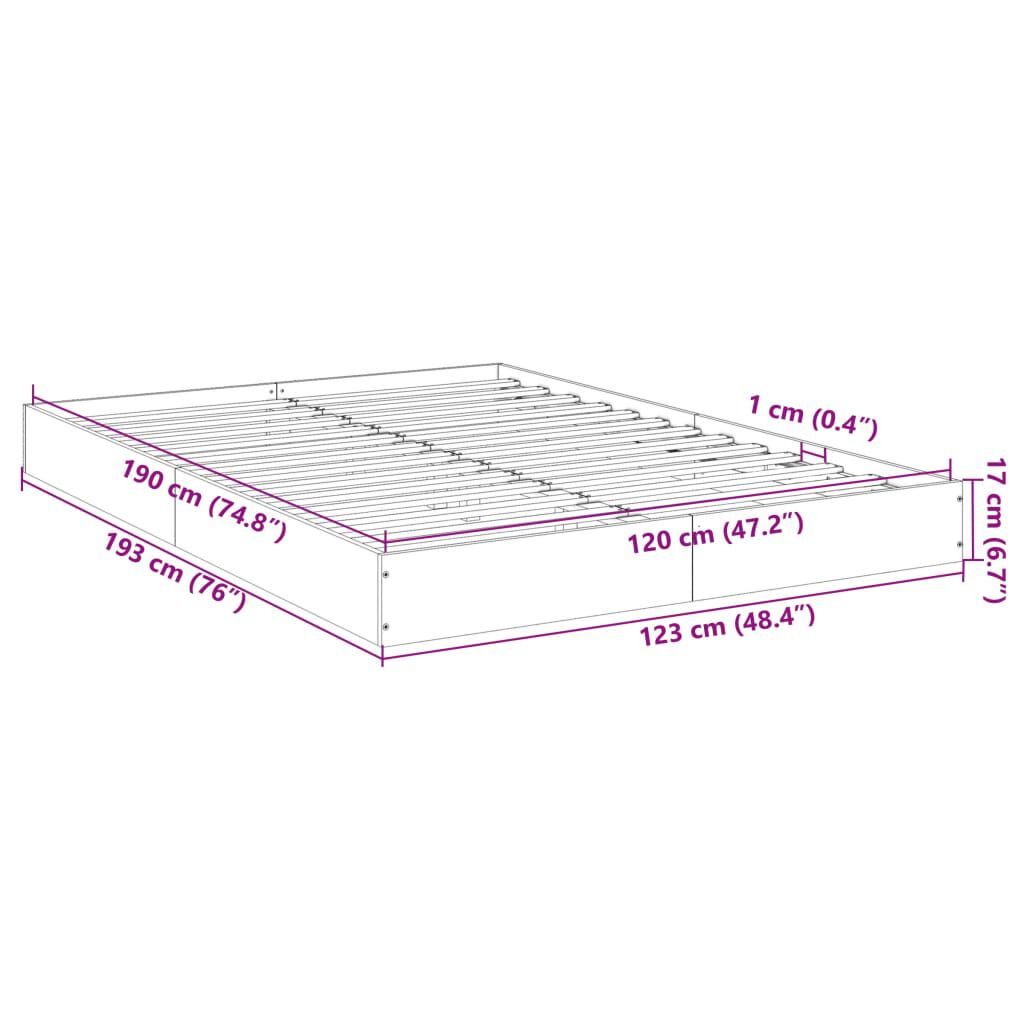 vidaXL Πλαίσιο Κρεβατιού Γκρι Σκυροδέματος 120x190 εκ. Επεξεργ. Ξύλο