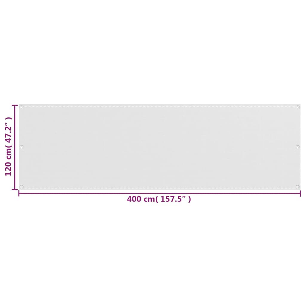 vidaXL Διαχωριστικό Βεράντας Λευκό 120 x 400 εκ. από HDPE