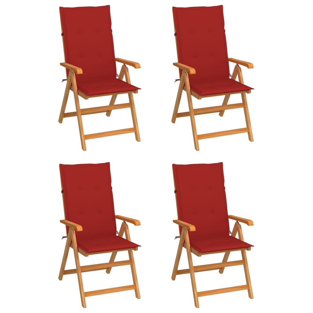 vidaXL Καρέκλες Κήπου 4 τεμ. από Μασίφ Ξύλο Teak με Κόκκινα Μαξιλάρια