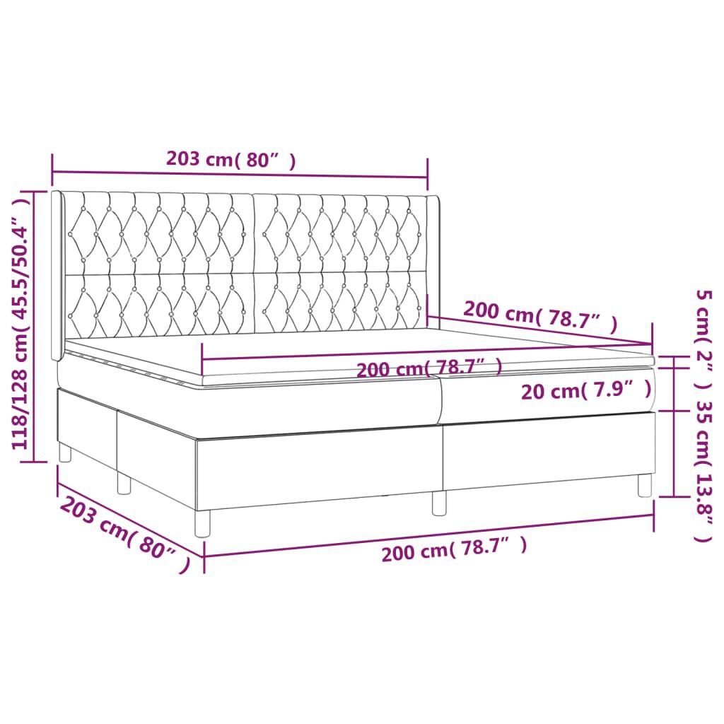 vidaXL Κρεβάτι Boxspring με Στρώμα Μαύρο 200x200 εκ. Υφασμάτινο