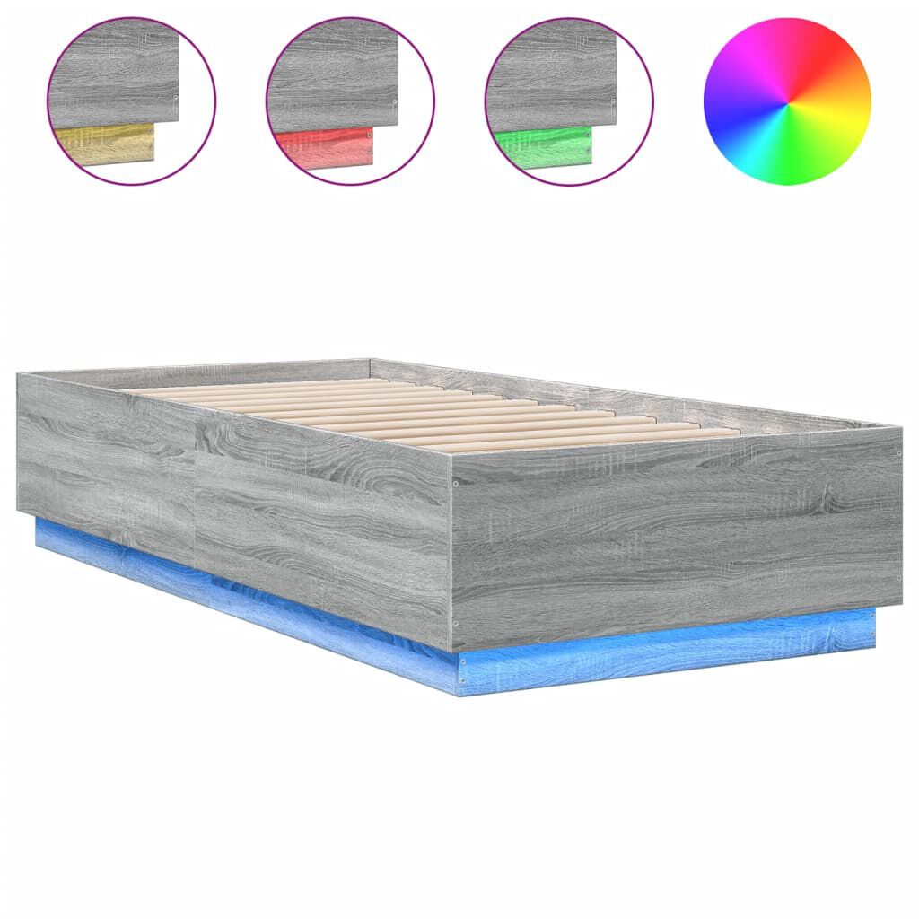 vidaXL Πλαίσιο Κρεβατιού με LED Γκρι Sonoma 90x200 εκ. Επεξεργ. Ξύλο