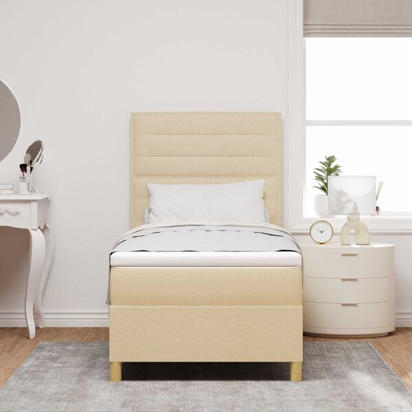 vidaXL Κρεβάτι Κιβωτού με Στρώμα Κρεμ 90x200 cm Ύφασμα