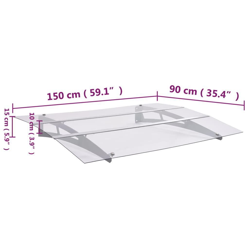 vidaXL Στέγαστρο Πόρτας Ασημί / Διαφανές 150 x 90 εκ. Πολυανθρακικό