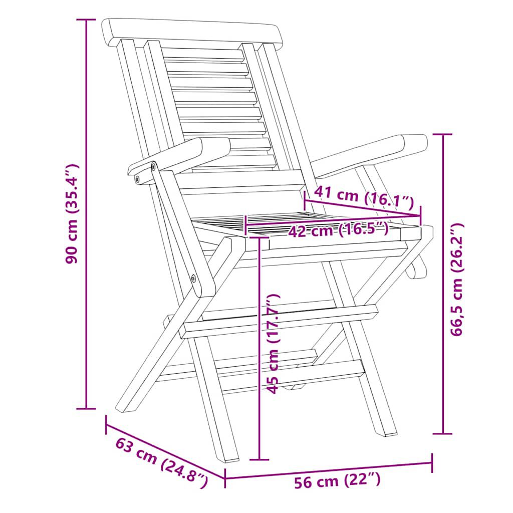 vidaXL Καρέκλες Κήπου Πτυσσόμενες 2 τεμ. 56x63x90 εκ. Μασίφ Ξύλο Teak