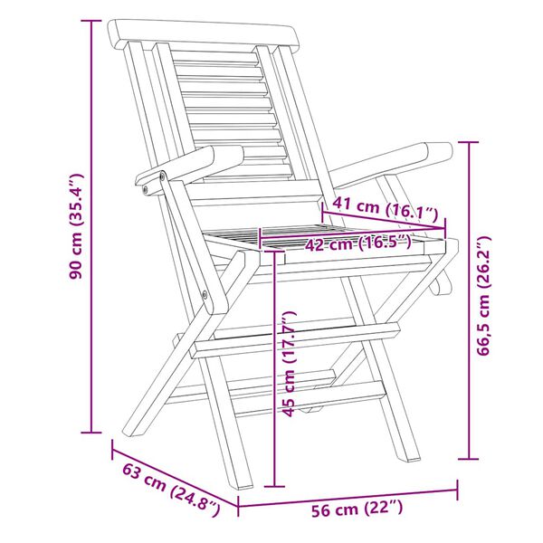vidaXL Καρέκλες Κήπου Πτυσσόμενες 2 τεμ. 56x63x90 εκ. Μασίφ Ξύλο Teak
