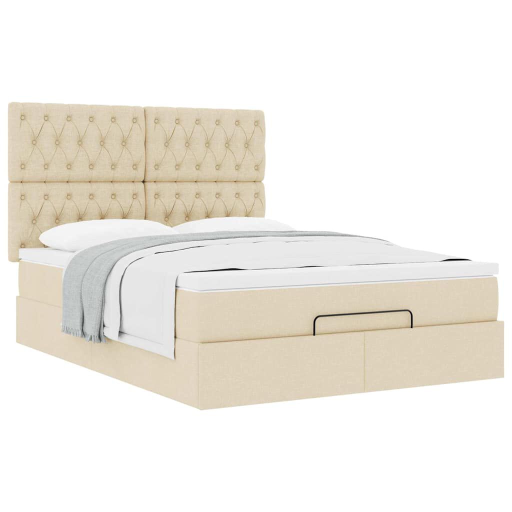 vidaXL Οθωμανικό κρεβάτι με στρώμα Cream 140x190cm ύφασμα