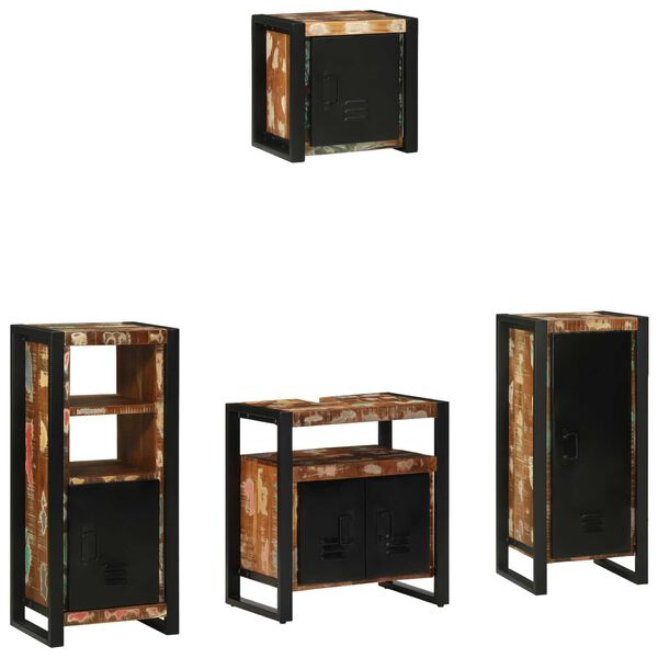 vidaXL Σετ Επίπλων Μπάνιου 4 pcs Πολύχρωμο Στερεό ανακτημένο ξύλο