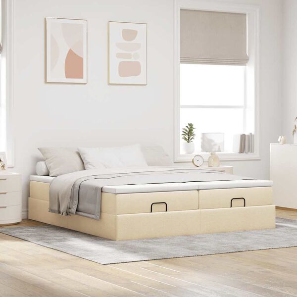 vidaXL Οθωμανικό Κρεβάτι με Στρώματα Κρέμα 200x200cm Ύφασμα
