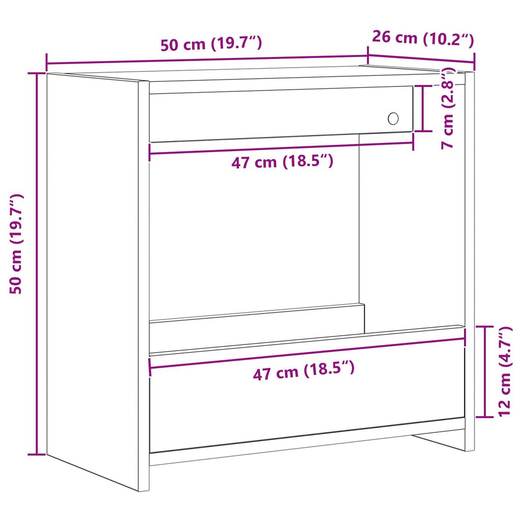 vidaXL Τραπέζι Δίπλα στον Καναπέ Μαύρο Δρύς 50x26x50 εκ Επεξεργασμένο Ξύλο
