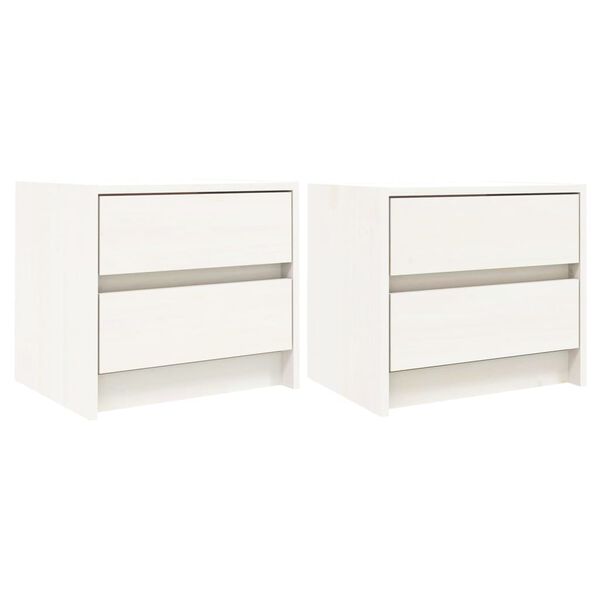 vidaXL Κομοδίνα 2 τεμ. Λευκά 40 x 31 x 35,5 εκ. από Μασίφ Ξύλο Πεύκου