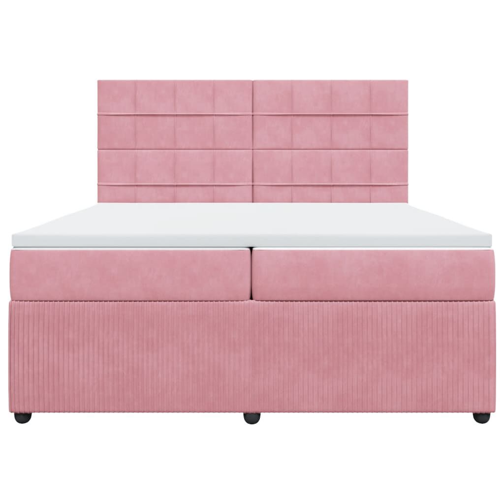 vidaXL Κρεβάτι Boxspring με Στρώμα Ροζ 200x200 εκ. Βελούδινο