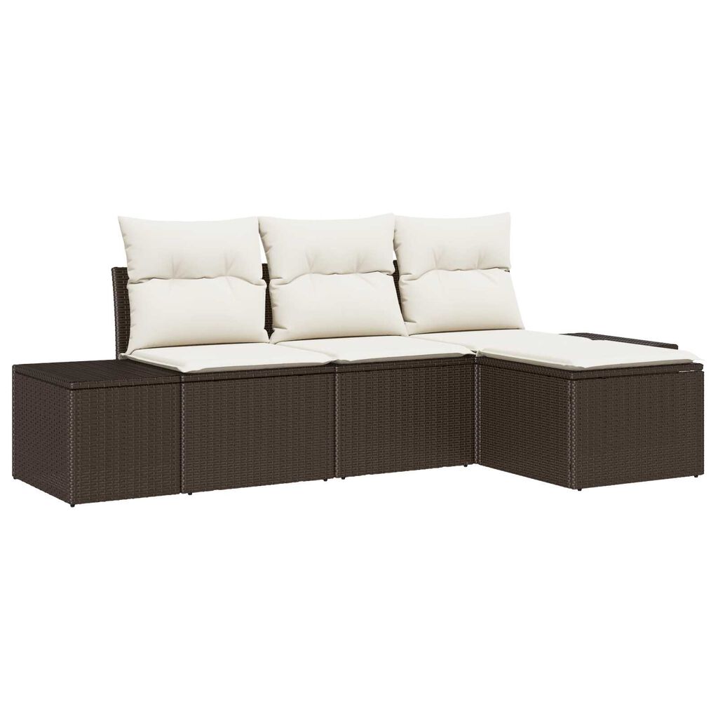 vidaXL Σετ Καναπέ Κήπου 4 pcs Καφέ, Κρέμα Πολυ rattan, βαμμένο ατσάλι