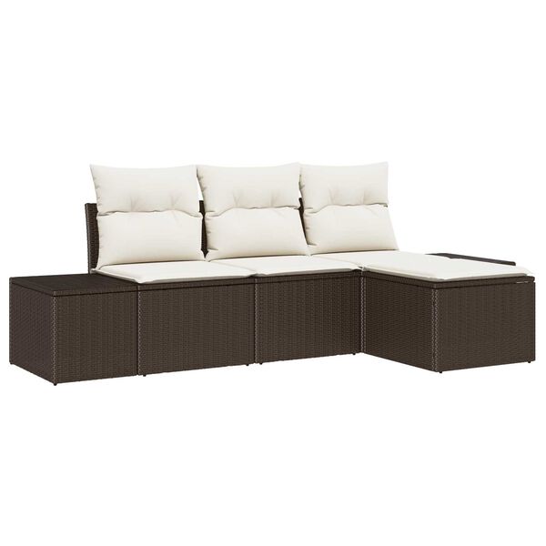 vidaXL Σετ Καναπέ Κήπου 4 pcs Καφέ, Κρέμα Πολυ rattan, βαμμένο ατσάλι