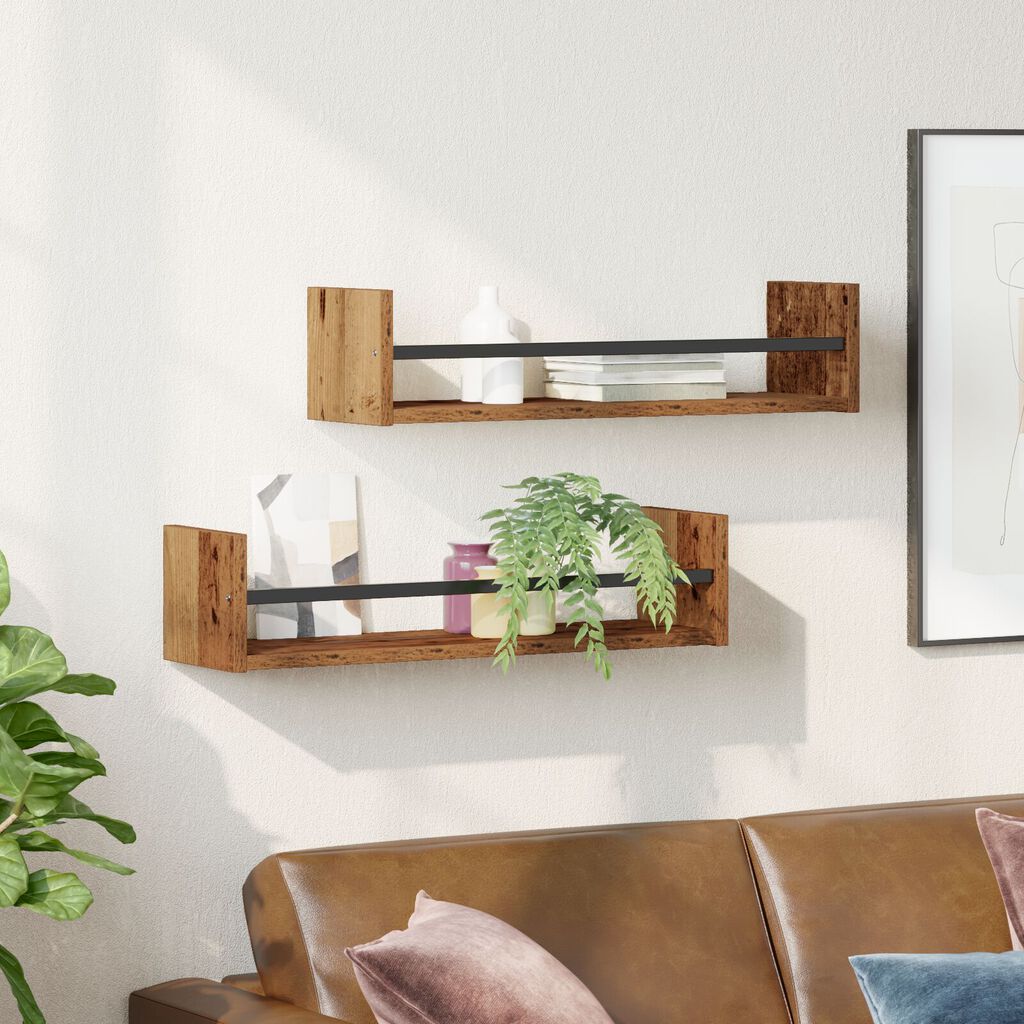 vidaXL Ράφια τοίχου 2 τμχ Ξύλο παλιό 60x16x14 εκ. Μηχανικής ξύλου