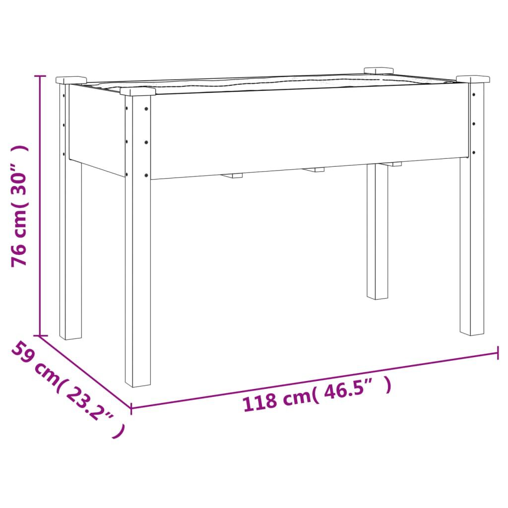 vidaXL Γλάστρα με Επένδυση Καφέ 118x59x76 εκ. από Μασίφ Ξύλο Ελάτης