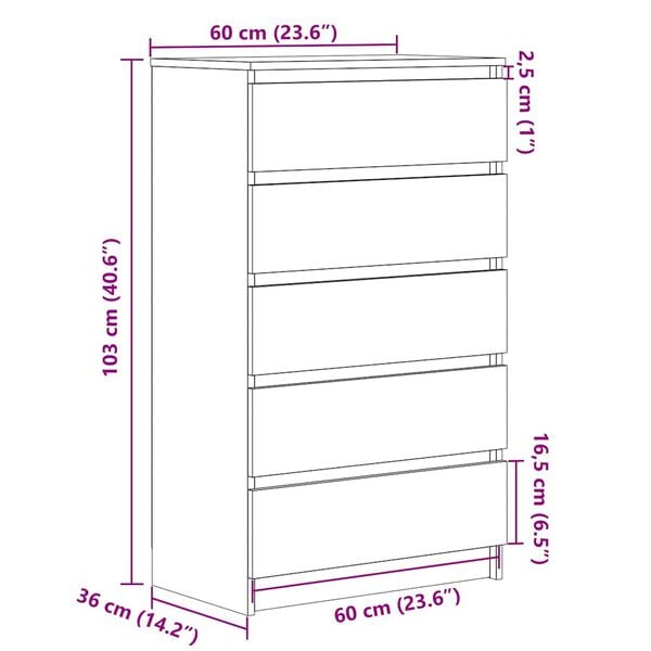 vidaXL Συρταριέρα Λευκή 60 x 36 x 103 εκ. από Επεξεργασμένο Ξύλο