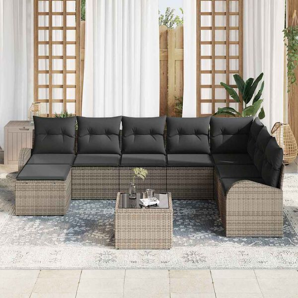 vidaXL Σετ Καναπέ Κήπου με μαξιλάρι 9 pcs Γκρι Πολυ ράταν
