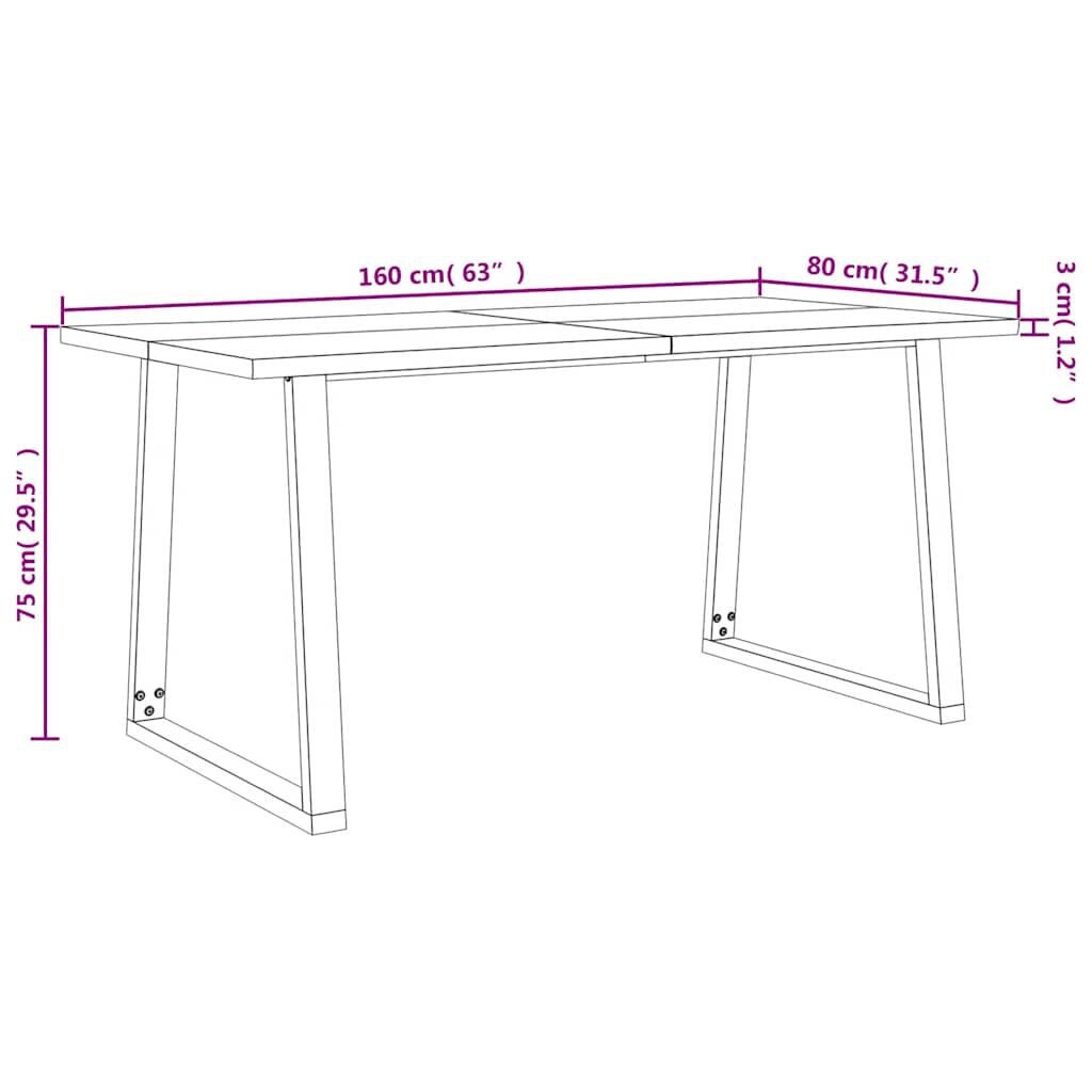 vidaXL Τραπεζαρία με Φυσικό Περίγραμμα 160x80x75 εκ Μασίφ Ξύλο Ακακίας