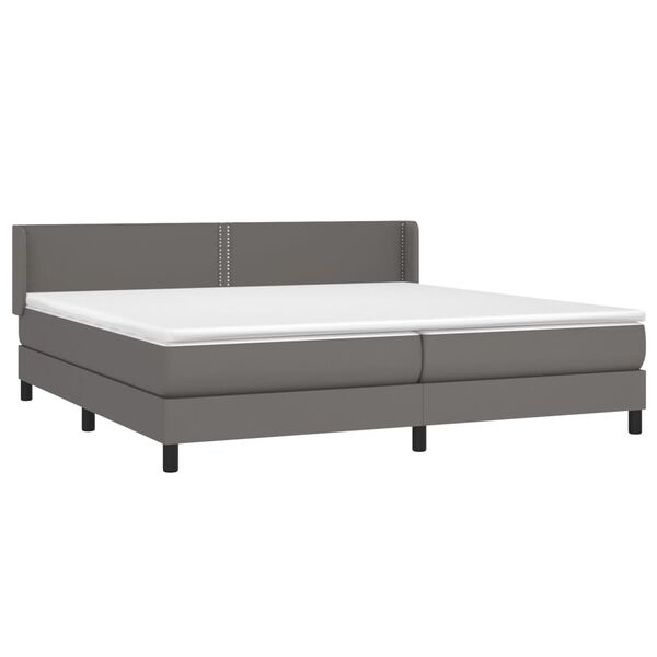 vidaXL Κρεβάτι Boxspring με Στρώμα Γκρι 200x200 εκ. Συνθετικό Δέρμα