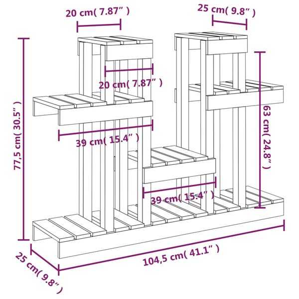 vidaXL Βάση Γλάστρας Γκρι 104,5x25x77,5 εκ. από Μασίφ Ξύλο Πεύκου