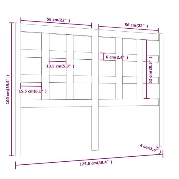 vidaXL Κεφαλάρι Κρεβατιού Γκρι 125,5 x 4 x 100 εκ. Μασίφ Ξύλο Πεύκου