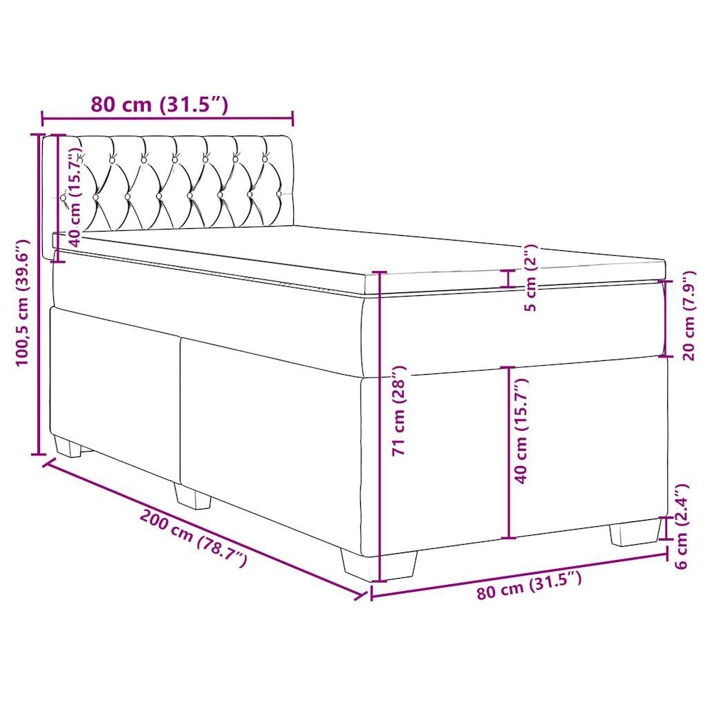 vidaXL Κρεβάτι Boxspring με Στρώμα Ροζ 80 x 200 εκ. Βελούδινο