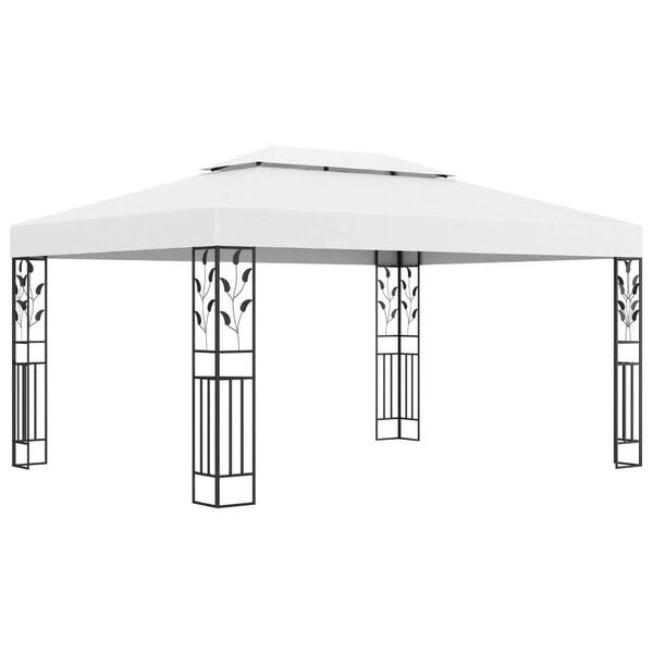 vidaXL Κιόσκι με Διπλή Οροφή και Φωτάκια LED Λευκό 3 x 4 μ.