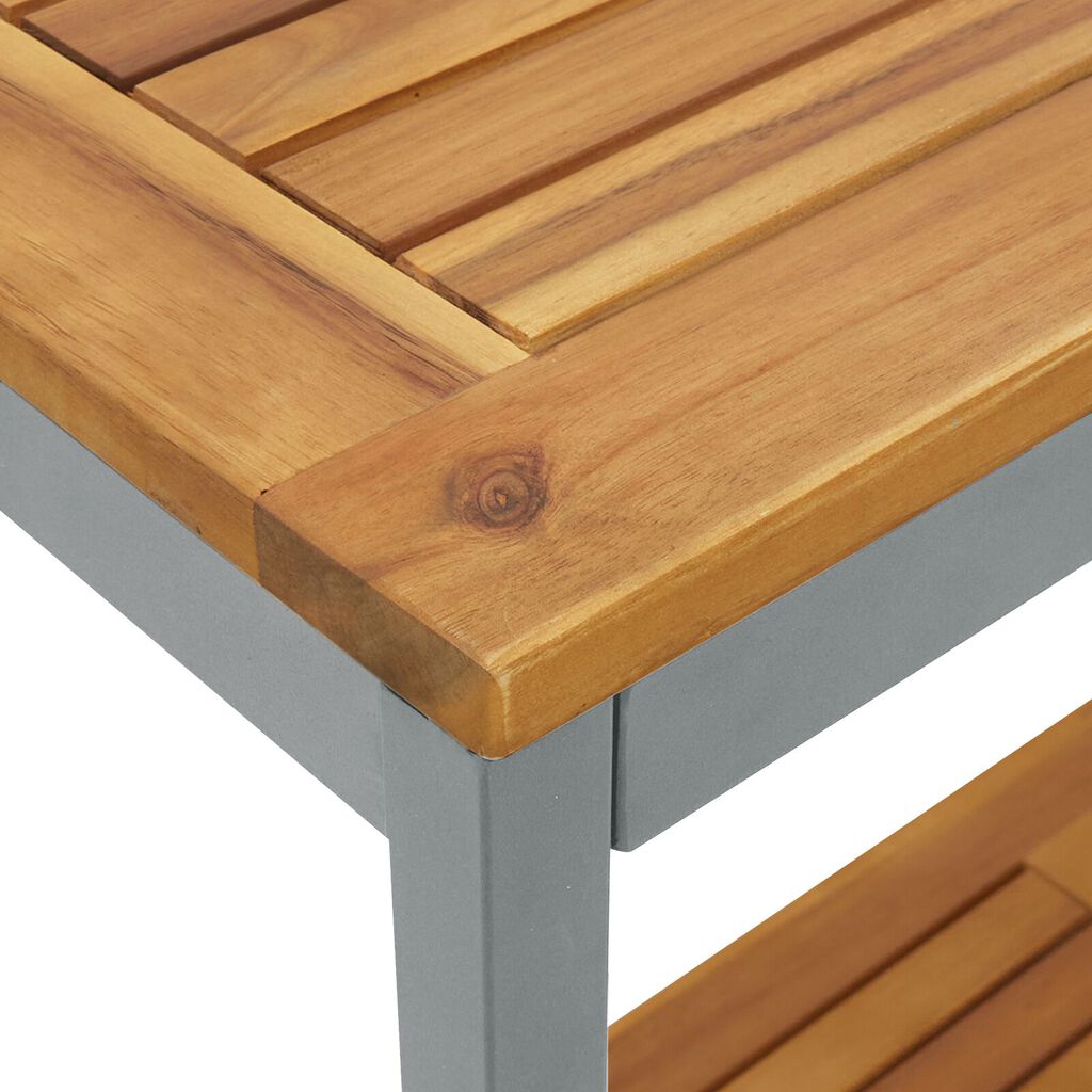vidaXL Εξωτερικό Τραπέζι Φυσικό & Γκρι 35x80x75 εκ. Μασίφ Ξύλο και Χάλυβας