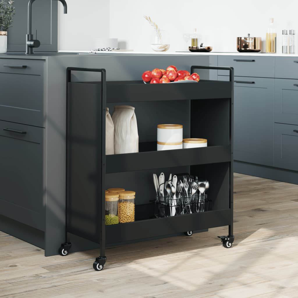 vidaXL Τρόλεϊ Κουζίνας Μαύρο 70 x 30 x 82 εκ. από Επεξεργασμένο Ξύλο