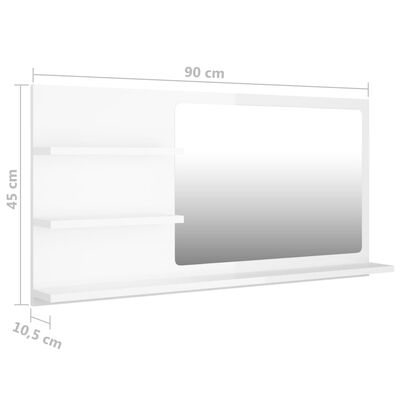 vidaXL Καθρέφτης Μπάνιου Γυαλιστερό Λευκό 90x10,5x45 εκ. Μοριοσανίδα