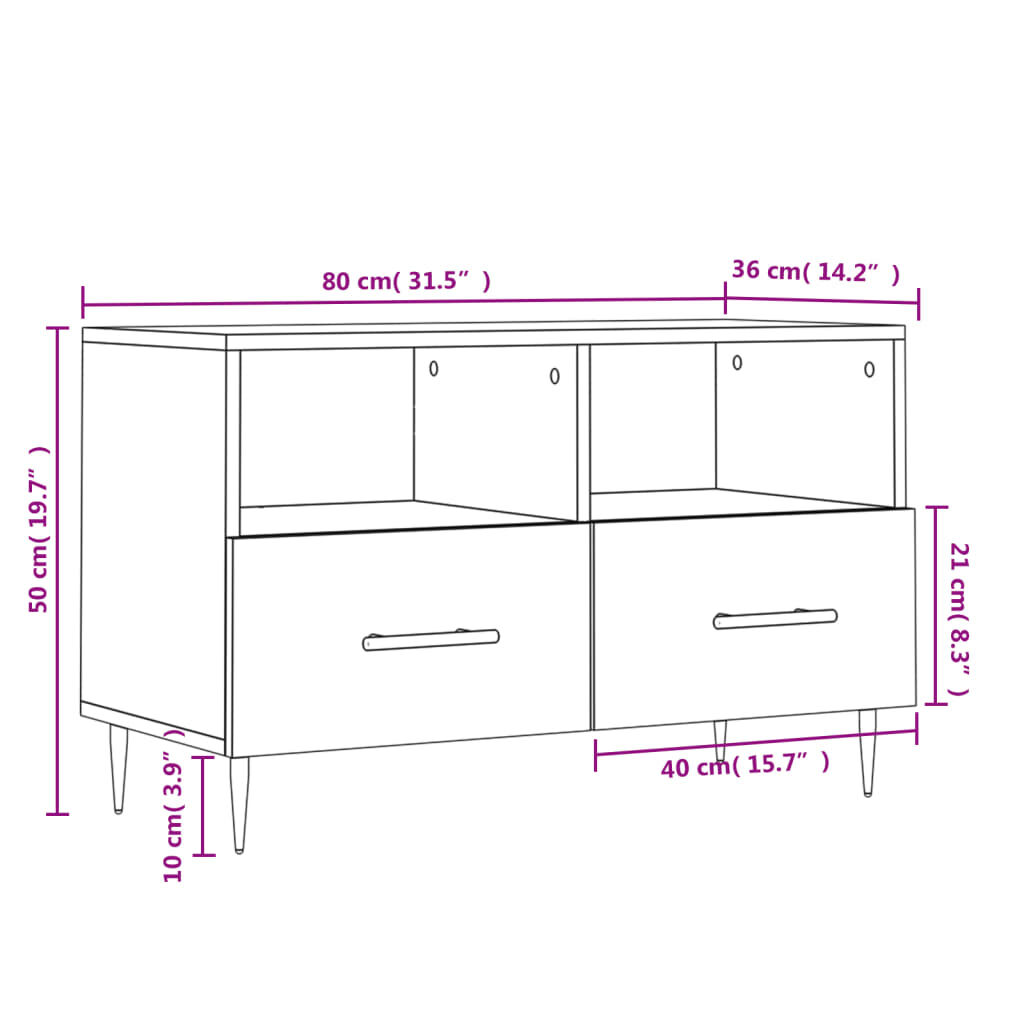vidaXL Έπιπλο Τηλεόρασης Καπνιστή Δρυς 80x36x50 εκ. Επεξ. Ξύλο