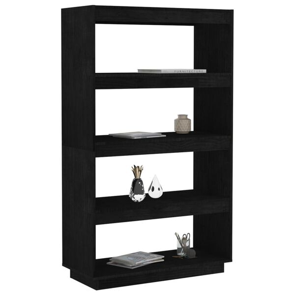 vidaXL Βιβλιοθήκη/Διαχωριστικό Χώρου Μαύρο 80x35x135 εκ. Μασίφ Πεύκο