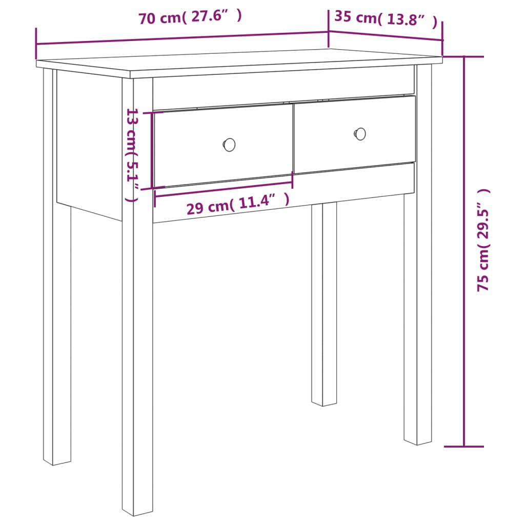 vidaXL Τραπέζι Κονσόλα Καφέ Μελί 70x35x75 εκ. Μασίφ Ξύλο Πεύκου