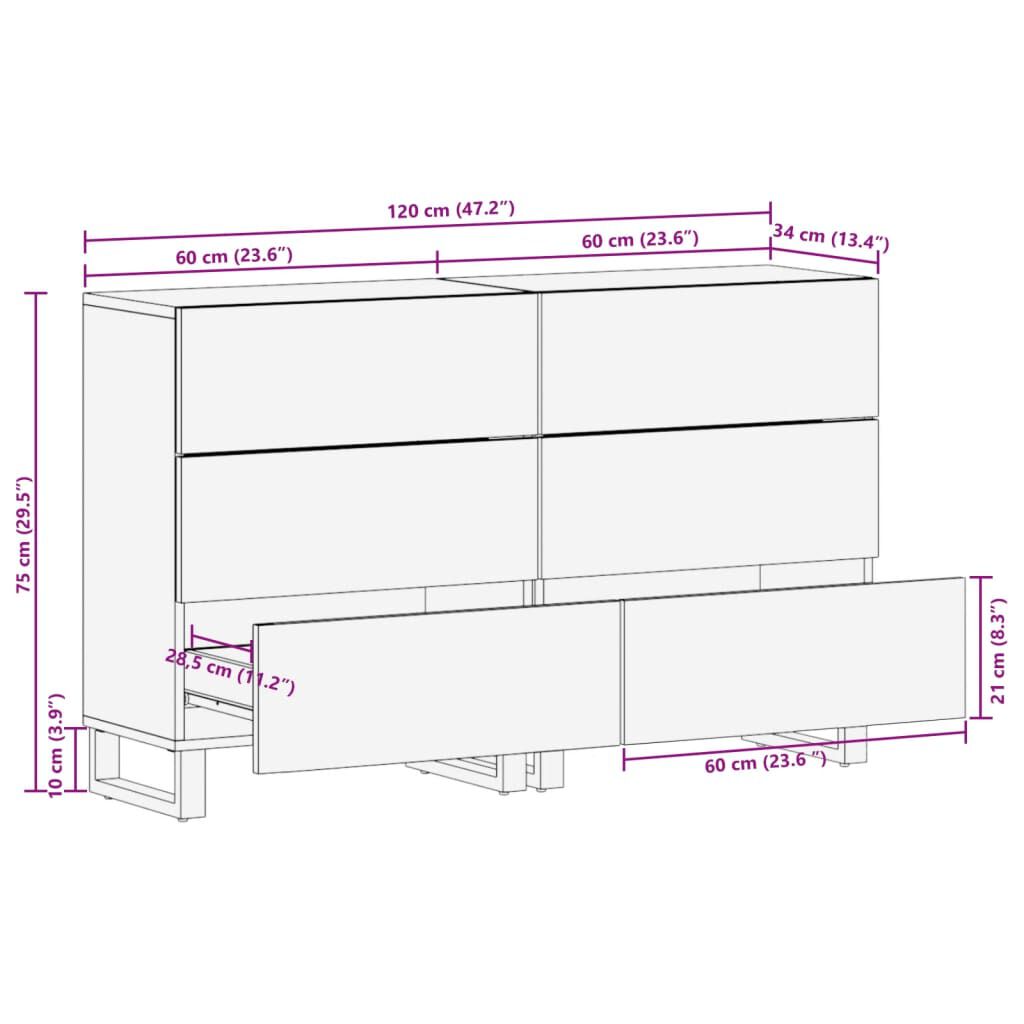 vidaXL Ντουλάπια 2 Τεμ. 60x34x75 εκ. από Μασίφ Ξύλο Μάνγκο