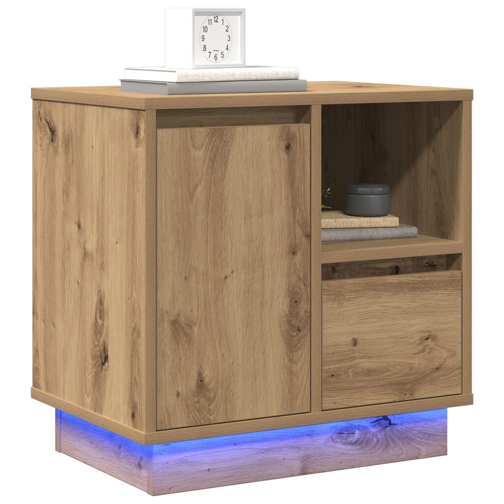 vidaXL Κομοδίνο με LED Artisan Oak 50x34,5x50 εκ.