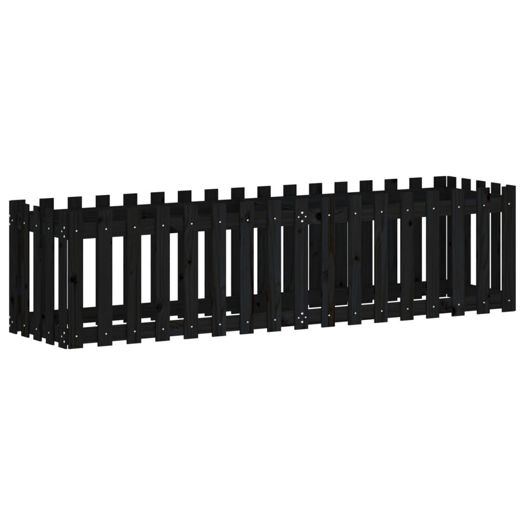 vidaXL Ζαρντινιέρα με Σχέδιο Φράχτη Μαύρη 200x50x50 εκ. Μασίφ Πεύκο