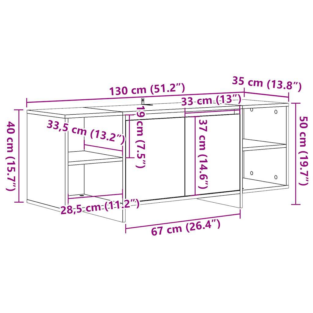 vidaXL Έπιπλο Τηλεόρασης Παλιό Ξύλο 130x35x50 εκ. από Μοριοσανίδα