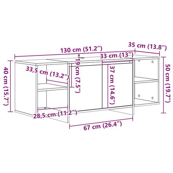 vidaXL Έπιπλο Τηλεόρασης Παλιό Ξύλο 130x35x50 εκ. από Μοριοσανίδα