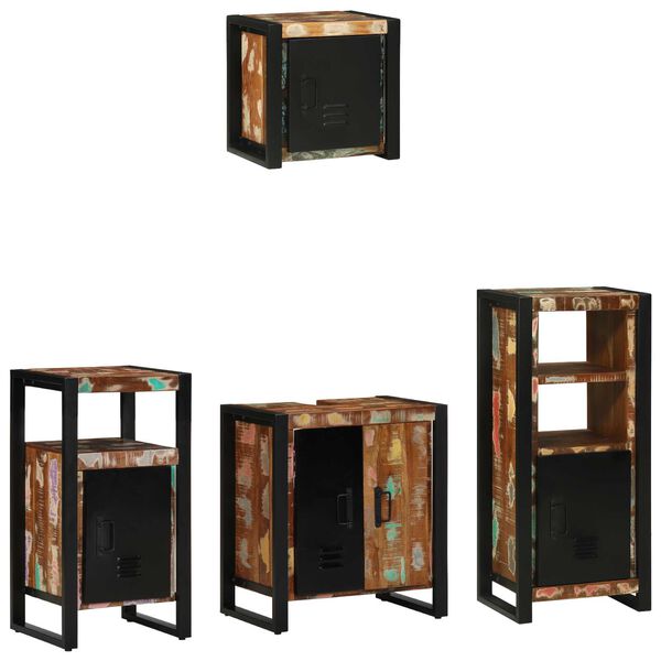 vidaXL Σετ Επίπλων Μπάνιου 4 pcs Πολύχρωμο Στερεό ανακτημένο ξύλο